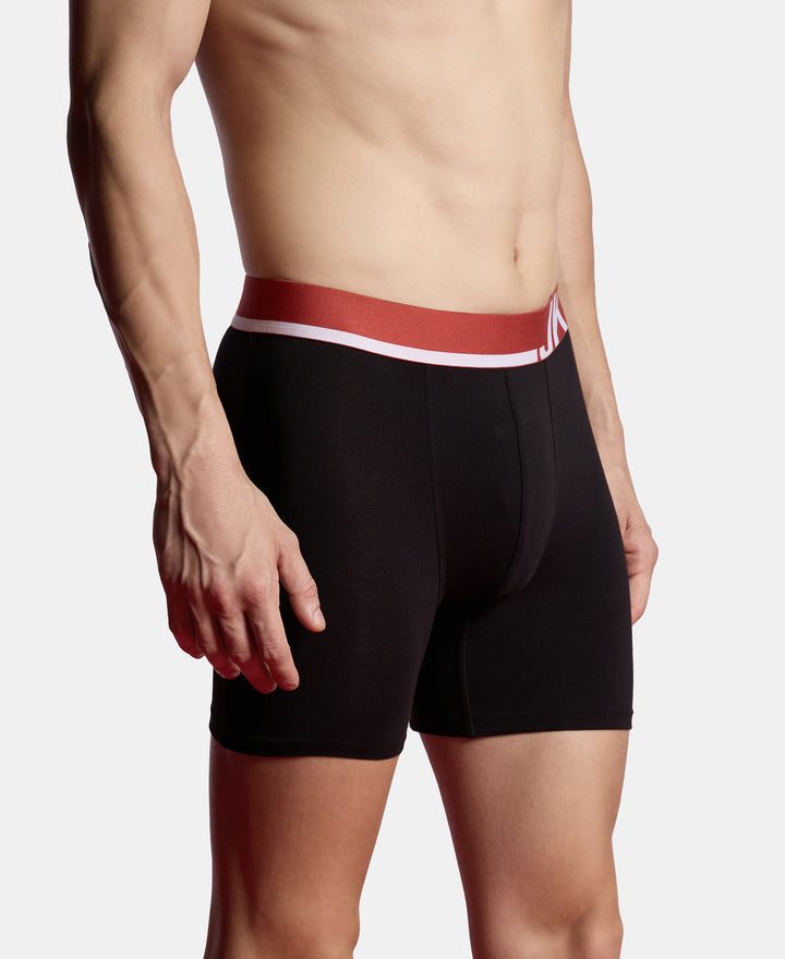 Super Combed Cotton Solid Boxer Brief with Ultrasoft Waistband and StayFresh Treatment - Black (Pack of 2)