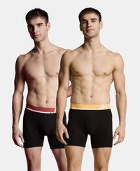 Super Combed Cotton Solid Boxer Brief with Ultrasoft Waistband and StayFresh Treatment - Black (Pack of 2)