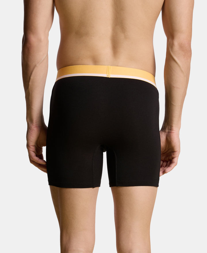 Super Combed Cotton Solid Boxer Brief with Ultrasoft Waistband and StayFresh Treatment - Black (Pack of 2)