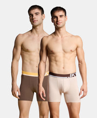 Super Combed Cotton Solid Boxer Brief with Ultrasoft Waistband and StayFresh Treatment - Major Brown & Moon Beam (Pack of 2)