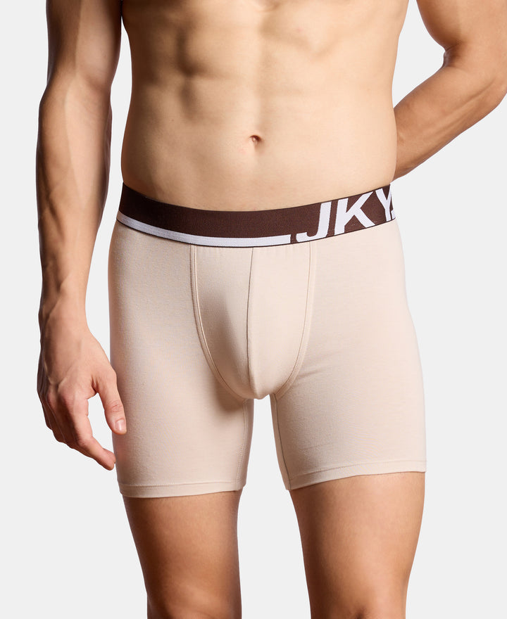 Super Combed Cotton Solid Boxer Brief with Ultrasoft Waistband and StayFresh Treatment - Major Brown & Moon Beam (Pack of 2)