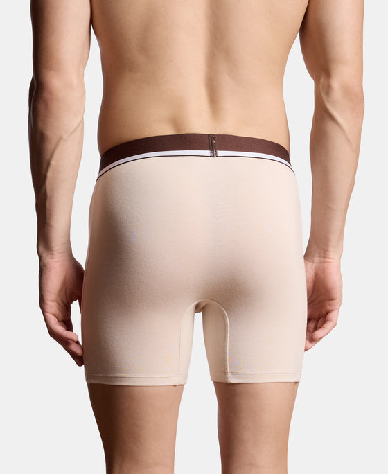 Super Combed Cotton Solid Boxer Brief with Ultrasoft Waistband and StayFresh Treatment - Major Brown & Moon Beam (Pack of 2)