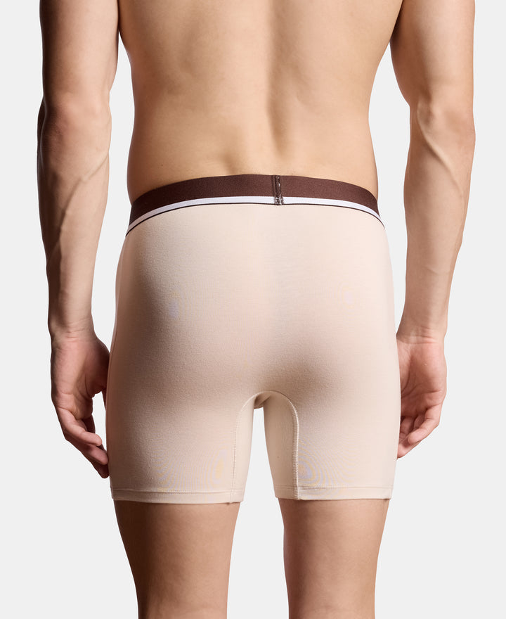 Super Combed Cotton Solid Boxer Brief with Ultrasoft Waistband and StayFresh Treatment - Major Brown & Moon Beam (Pack of 2)