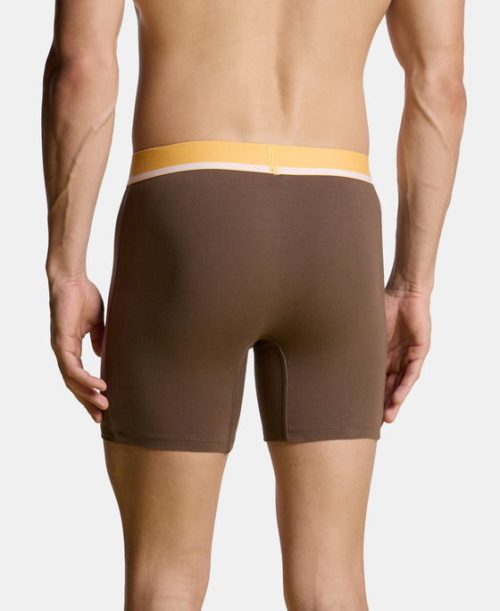 Super Combed Cotton Solid Boxer Brief with Ultrasoft Waistband and StayFresh Treatment - Major Brown & Moon Beam (Pack of 2)