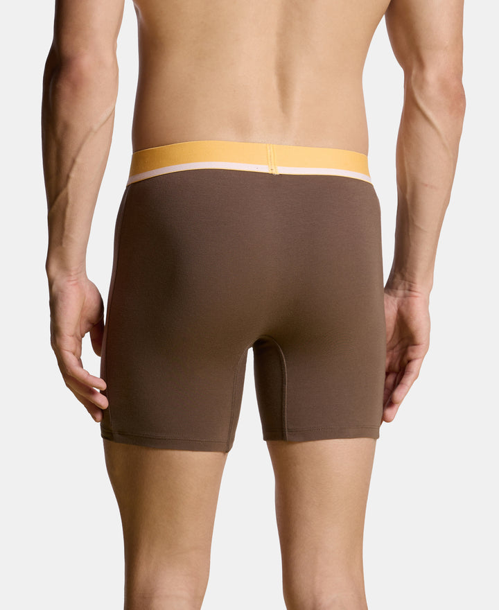 Super Combed Cotton Solid Boxer Brief with Ultrasoft Waistband and StayFresh Treatment - Major Brown & Moon Beam (Pack of 2)