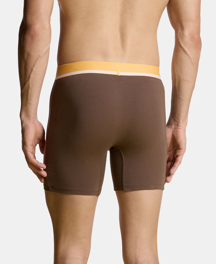 Super Combed Cotton Solid Boxer Brief with Ultrasoft Waistband and StayFresh Treatment - Major Brown
