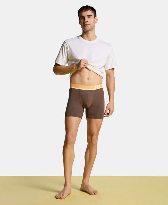 Super Combed Cotton Solid Boxer Brief with Ultrasoft Waistband and StayFresh Treatment - Major Brown
