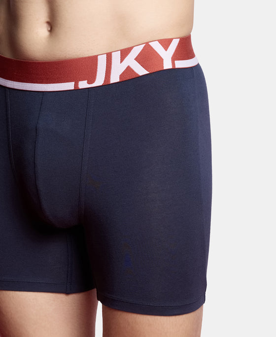 Super Combed Cotton Solid Boxer Brief with Ultrasoft Waistband and StayFresh Treatment - Navy (Pack of 2)