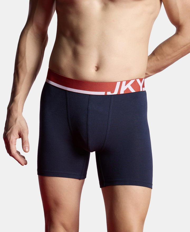 Super Combed Cotton Solid Boxer Brief with Ultrasoft Waistband and StayFresh Treatment - Navy (Pack of 2)