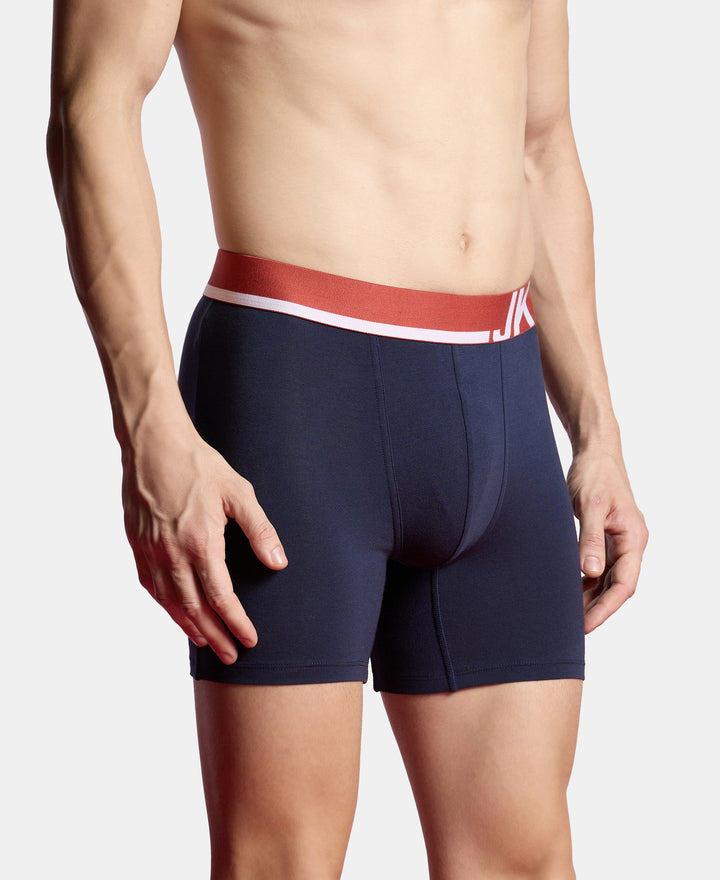 Super Combed Cotton Solid Boxer Brief with Ultrasoft Waistband and StayFresh Treatment - Navy (Pack of 2)