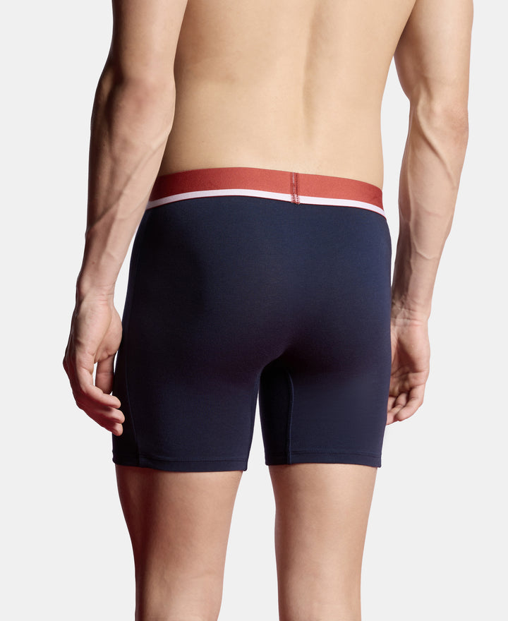 Super Combed Cotton Solid Boxer Brief with Ultrasoft Waistband and StayFresh Treatment - Navy (Pack of 2)