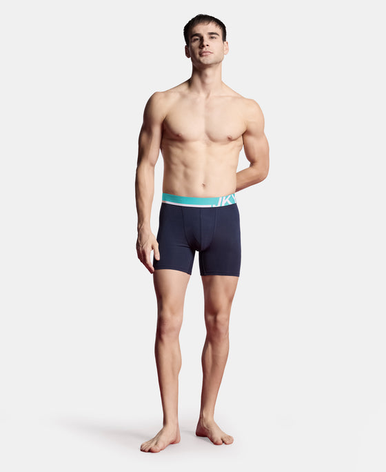 Super Combed Cotton Solid Boxer Brief with Ultrasoft Waistband and StayFresh Treatment - Navy