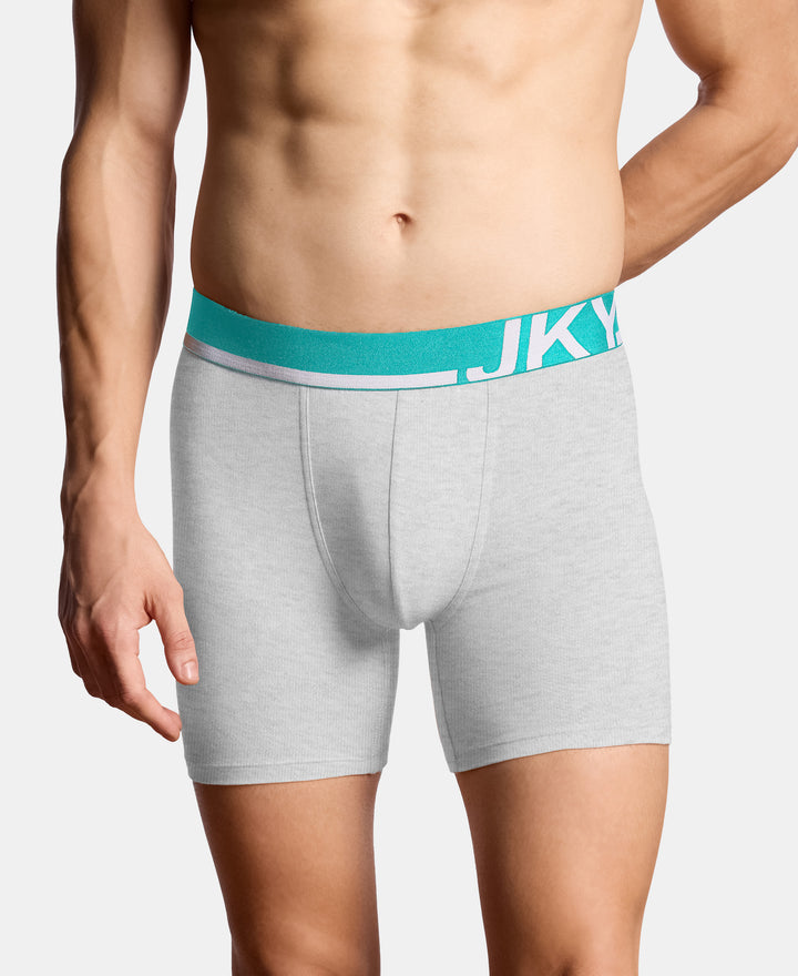 Super Combed Cotton Solid Boxer Brief with Ultrasoft Waistband and StayFresh Treatment - Steel Grey Melange