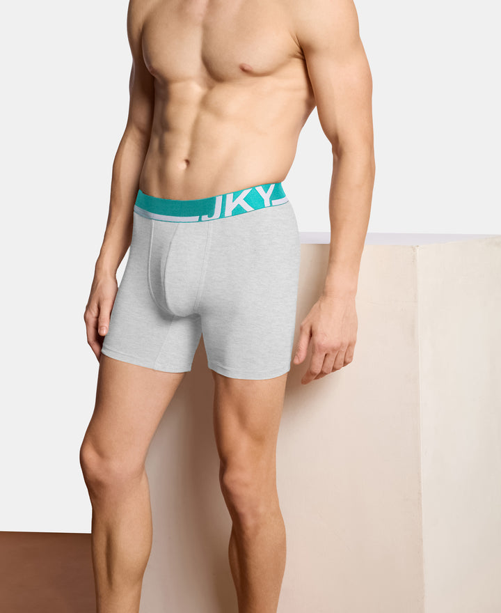 Super Combed Cotton Solid Boxer Brief with Ultrasoft Waistband and StayFresh Treatment - Steel Grey Melange