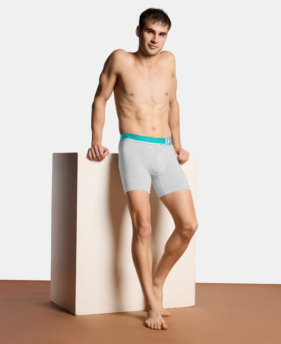 Super Combed Cotton Solid Boxer Brief with Ultrasoft Waistband and StayFresh Treatment - Steel Grey Melange