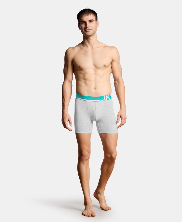 Super Combed Cotton Solid Boxer Brief with Ultrasoft Waistband and StayFresh Treatment - Steel Grey Melange