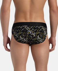 Super Combed Cotton Elastane Stretch Printed Brief with Ultrasoft Waistband - Black Empire Yellow
