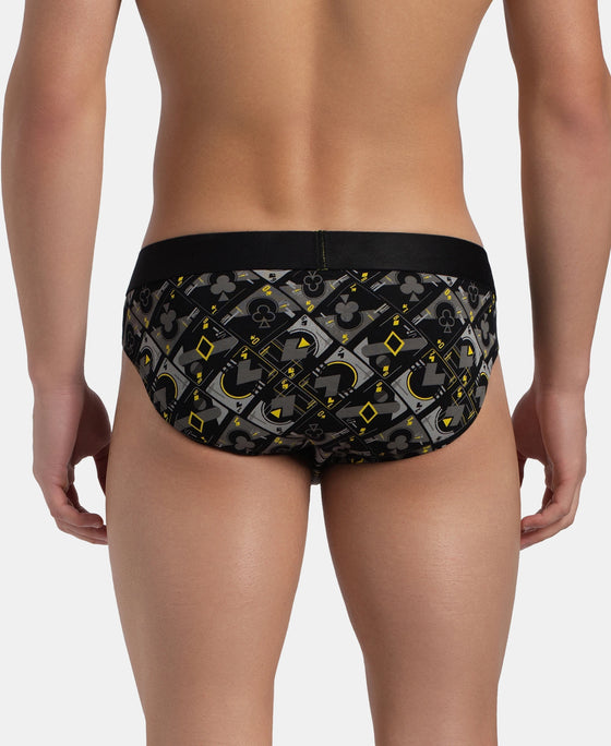 Super Combed Cotton Elastane Stretch Printed Brief with Ultrasoft Waistband - Black Empire Yellow