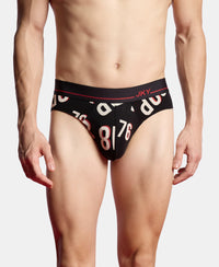 Super Combed Cotton Elastane Stretch Printed Brief with Ultrasoft Waistband - Black & Red