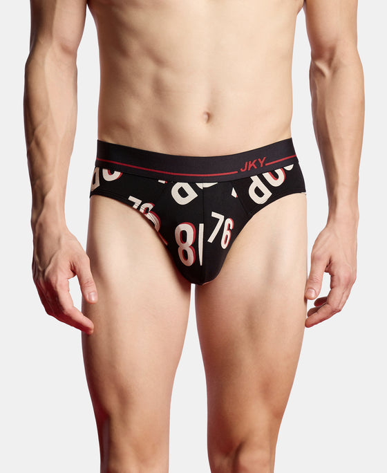 Super Combed Cotton Elastane Stretch Printed Brief with Ultrasoft Waistband - Black & Red