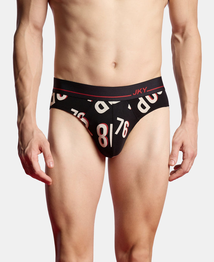 Super Combed Cotton Elastane Stretch Printed Brief with Ultrasoft Waistband - Black & Red