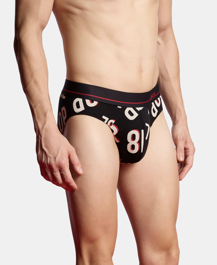 Super Combed Cotton Elastane Stretch Printed Brief with Ultrasoft Waistband - Black & Red