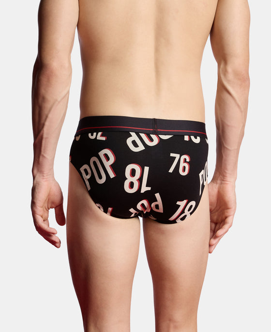 Super Combed Cotton Elastane Stretch Printed Brief with Ultrasoft Waistband - Black & Red
