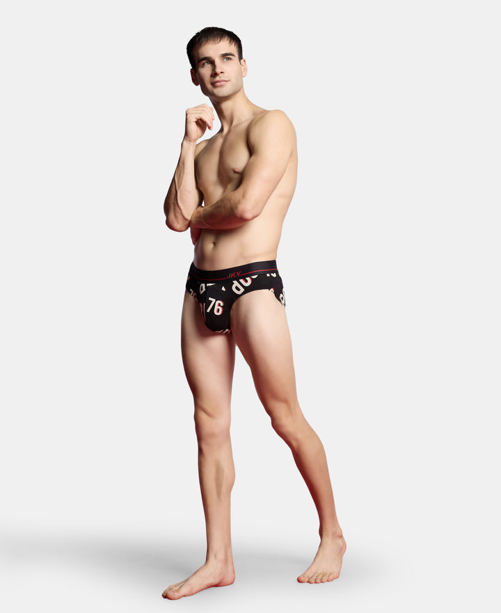Super Combed Cotton Elastane Stretch Printed Brief with Ultrasoft Waistband - Black & Red