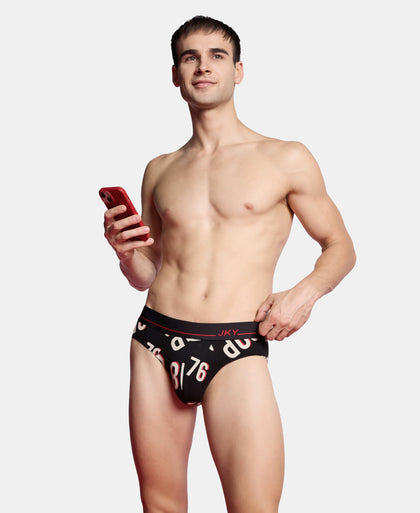 Super Combed Cotton Elastane Stretch Printed Brief with Ultrasoft Waistband - Black & Red