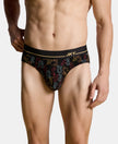 Super Combed Cotton Elastane Stretch Printed Brief with Ultrasoft Waistband - Black & Yellow