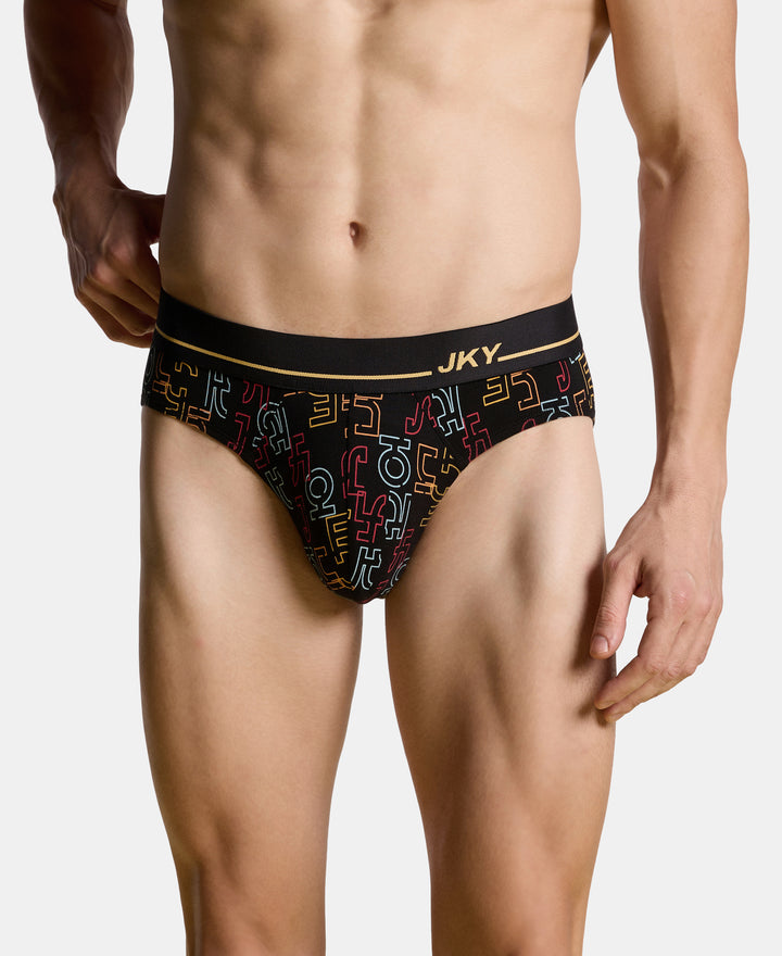 Super Combed Cotton Elastane Stretch Printed Brief with Ultrasoft Waistband - Black & Yellow