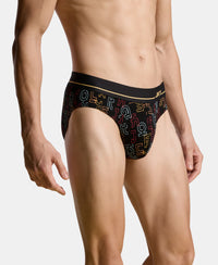 Super Combed Cotton Elastane Stretch Printed Brief with Ultrasoft Waistband - Black & Yellow