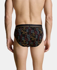 Super Combed Cotton Elastane Stretch Printed Brief with Ultrasoft Waistband - Black & Yellow