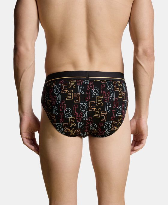 Super Combed Cotton Elastane Stretch Printed Brief with Ultrasoft Waistband - Black & Yellow