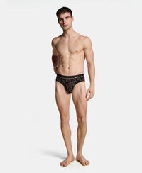 Super Combed Cotton Elastane Stretch Printed Brief with Ultrasoft Waistband - Black & Yellow
