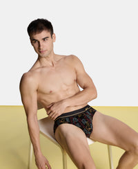 Super Combed Cotton Elastane Stretch Printed Brief with Ultrasoft Waistband - Black & Yellow