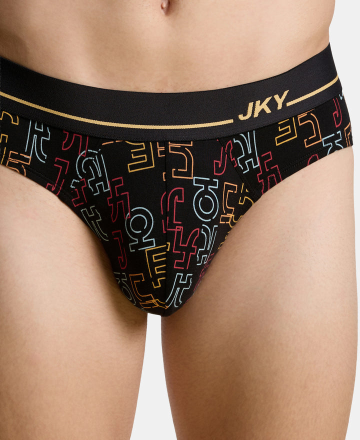 Super Combed Cotton Elastane Stretch Printed Brief with Ultrasoft Waistband - Black & Yellow