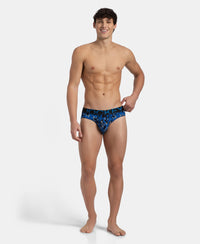 Super Combed Cotton Elastane Stretch Printed Brief with Ultrasoft Waistband - Black Sky Diver