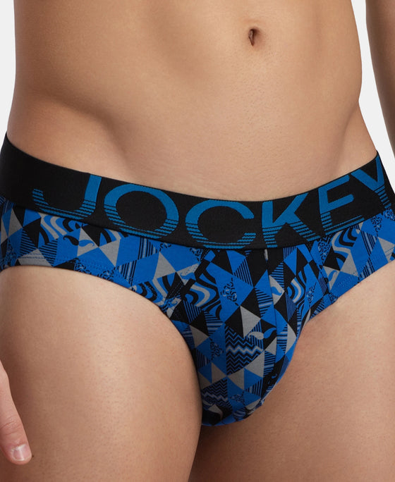 Super Combed Cotton Elastane Stretch Printed Brief with Ultrasoft Waistband - Black Sky Diver