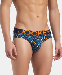 Super Combed Cotton Elastane Stretch Printed Brief with Ultrasoft Waistband - Navy Autumn Glory
