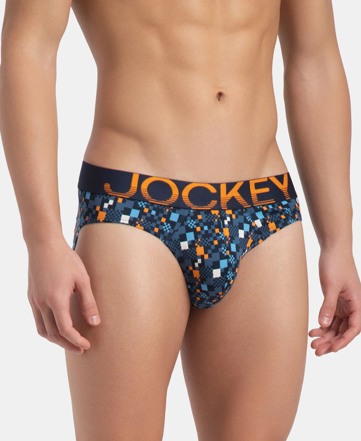 Super Combed Cotton Elastane Stretch Printed Brief with Ultrasoft Waistband - Navy Autumn Glory