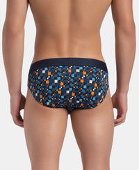 Super Combed Cotton Elastane Stretch Printed Brief with Ultrasoft Waistband - Navy Autumn Glory