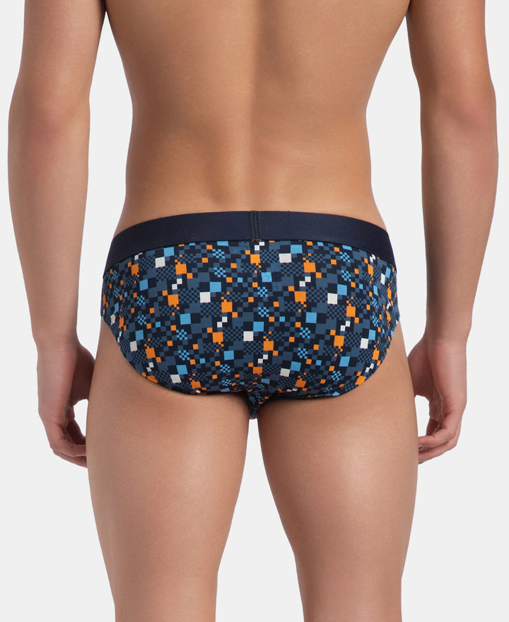Super Combed Cotton Elastane Stretch Printed Brief with Ultrasoft Waistband - Navy Autumn Glory