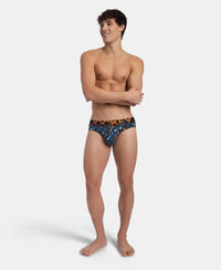 Super Combed Cotton Elastane Stretch Printed Brief with Ultrasoft Waistband - Navy Autumn Glory