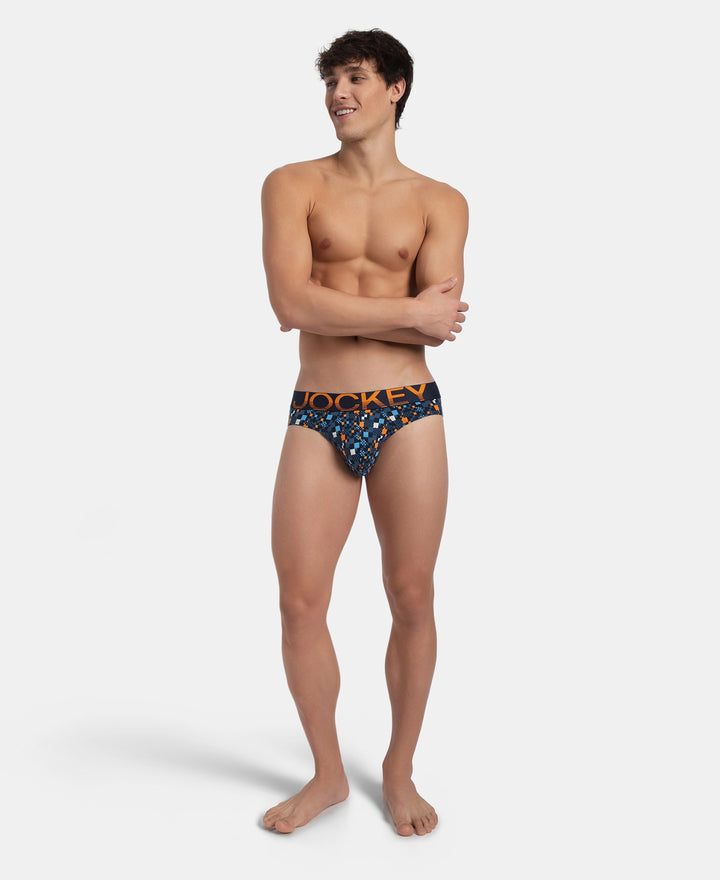 Super Combed Cotton Elastane Stretch Printed Brief with Ultrasoft Waistband - Navy Autumn Glory