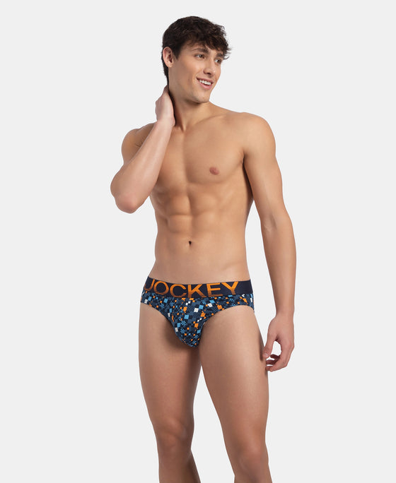 Super Combed Cotton Elastane Stretch Printed Brief with Ultrasoft Waistband - Navy Autumn Glory