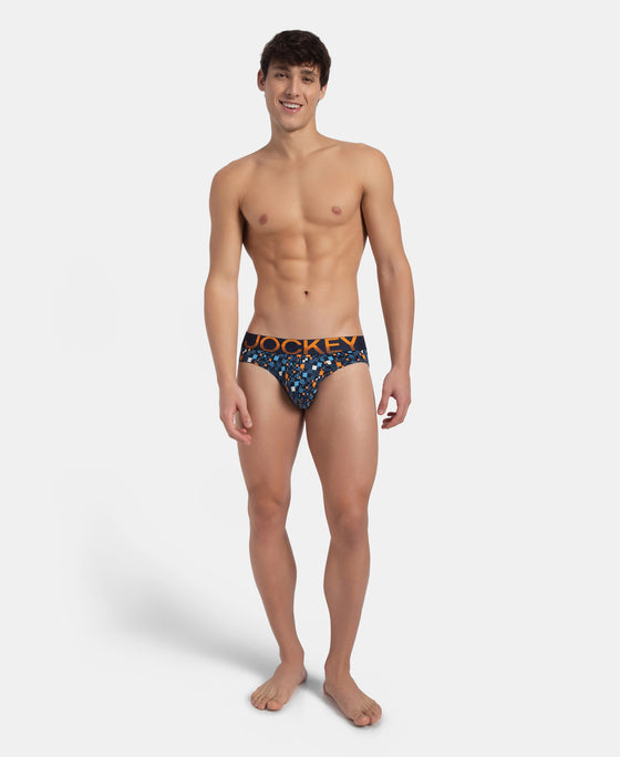Super Combed Cotton Elastane Stretch Printed Brief with Ultrasoft Waistband - Navy Autumn Glory