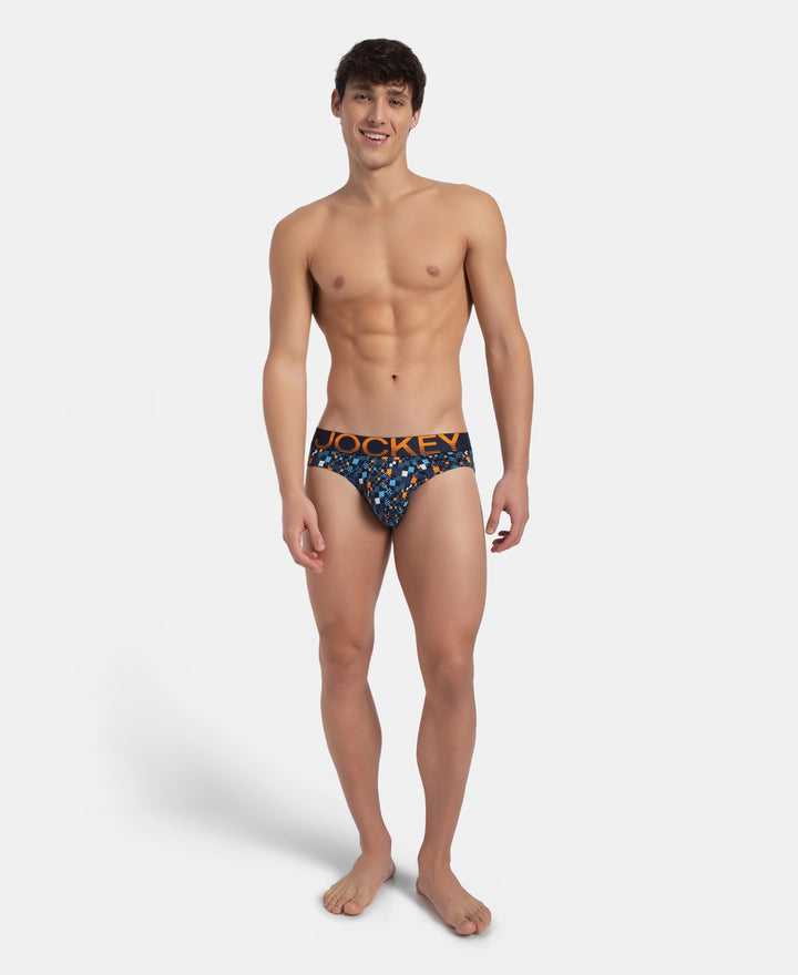 Super Combed Cotton Elastane Stretch Printed Brief with Ultrasoft Waistband - Navy Autumn Glory