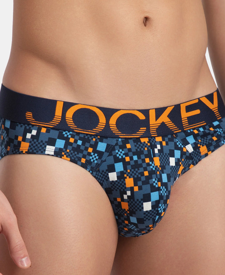 Super Combed Cotton Elastane Stretch Printed Brief with Ultrasoft Waistband - Navy Autumn Glory