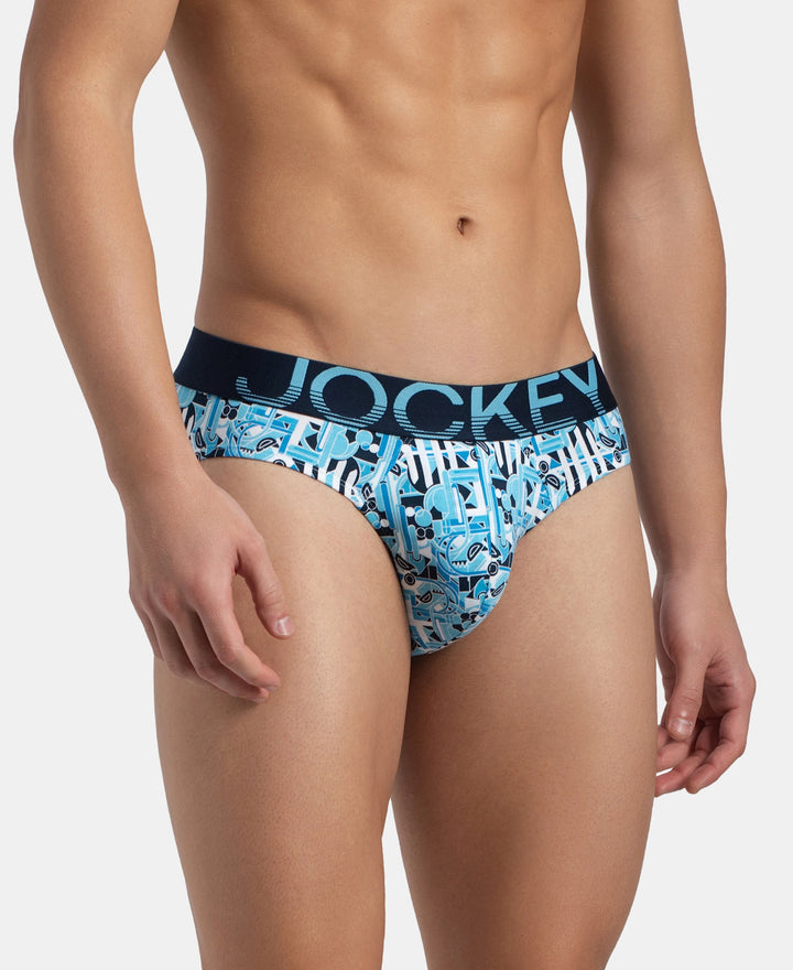 Super Combed Cotton Elastane Stretch Printed Brief with Ultrasoft Waistband - Navy Blue Grotto